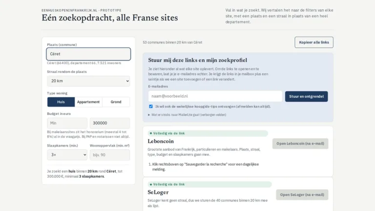 De Zoekhulp: één keer invullen, zes Franse huizensites doorzocht
